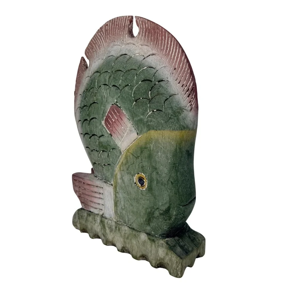 Vintage Large Hand Carved Wooden‎ Fish Sculpture Folk Art Nautical Decor
